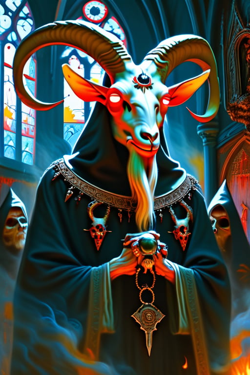 Demon Baphomet,  intricately detailed with goat-like features,  adorned with occult symbols by Korsow on Tensor.Art