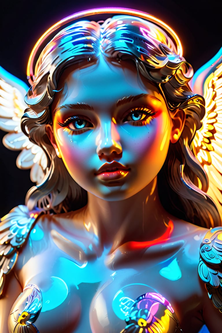 The face of an angel girl, contour drawing, the contour glows, neon light, bright hologram, excellent work on contour details, masterpiece, best quality, aesthetics, 32K