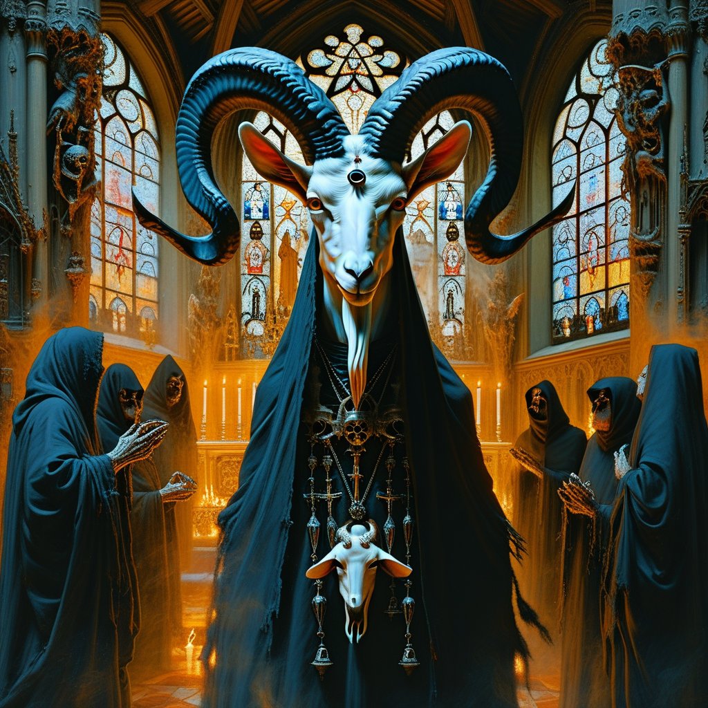 Demon Baphomet,  intricately detailed with goat-like features,  adorned with occult symbols by Korsow on Tensor.Art