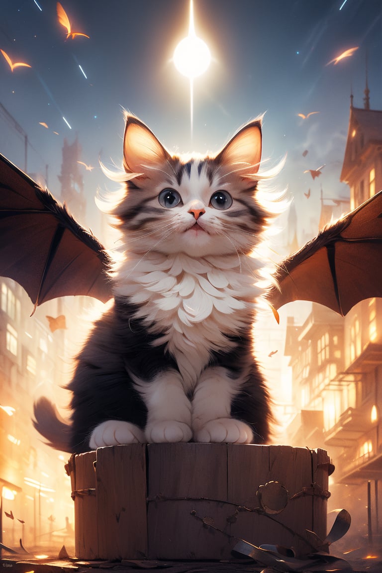 Cute demon cat,  adorned with sleek horns and delicate wings,  glides through the sky by Korsow on Tensor.Art