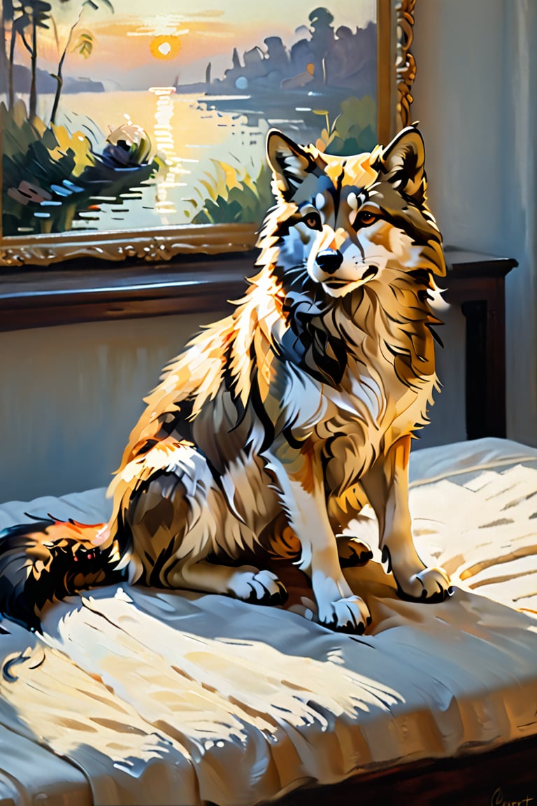 A serene and intimate portrait of a luxurious furred subject,  bathed in soft,  impressionistic light. The warm tones of t...