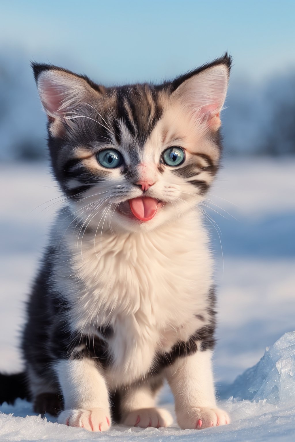 A heart-melting 8K cinematic photograph, (Adorable baby cat with an irresistibly silly expression:1.3), Out in the open, surrounded by the beauty of nature, The baby cat's vibrant fur radiating vivid colors, (A playful cinematic moment frozen in time:1.3), So photo-realistic that you can almost feel the softness of its fur.