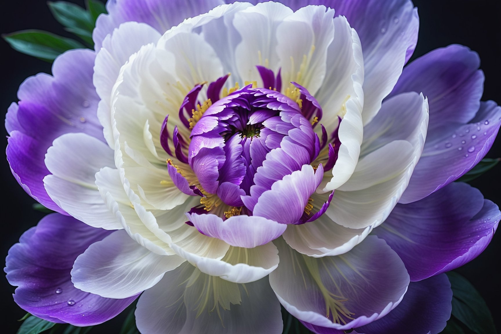 highly detailed, a purple white  peony blossom in a soft misty mood, soft lighting, photo illustration, semi transparent, extremely close up, 8k, FlowerStyle, FlowerStyle,FlowerStyle