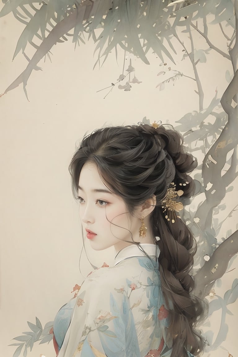 Best quality, warmth, perfection, 8k, harmony, beauty, intricate details, nature, impressionism based on watercolor technique, highly detailed portrait of a Chinese girl in deep thought with his faithful dragon friend in majestic and healthy forest, pencil sketch