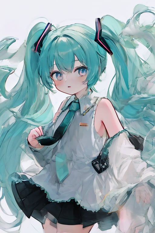 masterpiece,white_background,cowboy_shot,best quality,MIKU HATSUNE,Blue-green hair