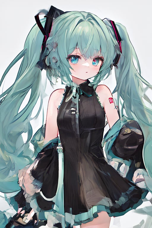 masterpiece,white_background,cowboy_shot,best quality,MIKU HATSUNE,Blue-green hair