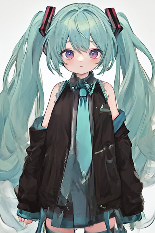 masterpiece,white_background,cowboy_shot,best quality,MIKU HATSUNE,Blue-green hair