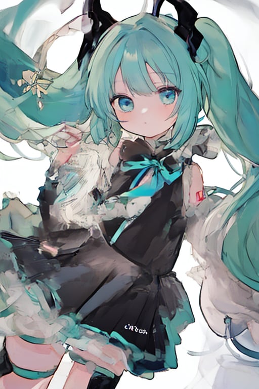 masterpiece,white_background,cowboy_shot,best quality,MIKU HATSUNE,Blue-green hair