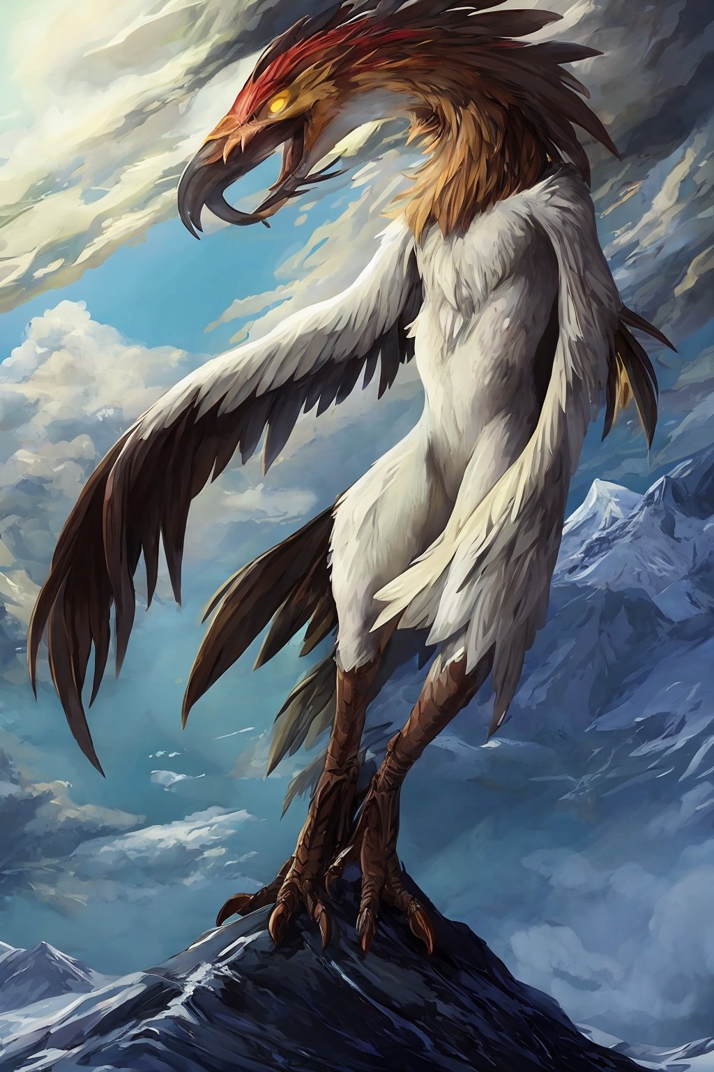 EPIC, Opium bird, standing, feathers, white feathers, bird, birdman, humanoid, bird head, with extremely long beak, long beak, long mouth, full body, bird legs, bird arms, sinister, terrifying, beautiful , ragged, wide body, fat

High quality, HD, 4kHD, cinematic, atmospheric, realistic, ultra-realistic
snow, mountain, cloudy, gray sky, dark clouds
Detail,lora:largebulg1-000012:1,AIDA_NH_humans,Pixel art,lora:largebulg1-000012:1,lora:largebulg1-000012:1