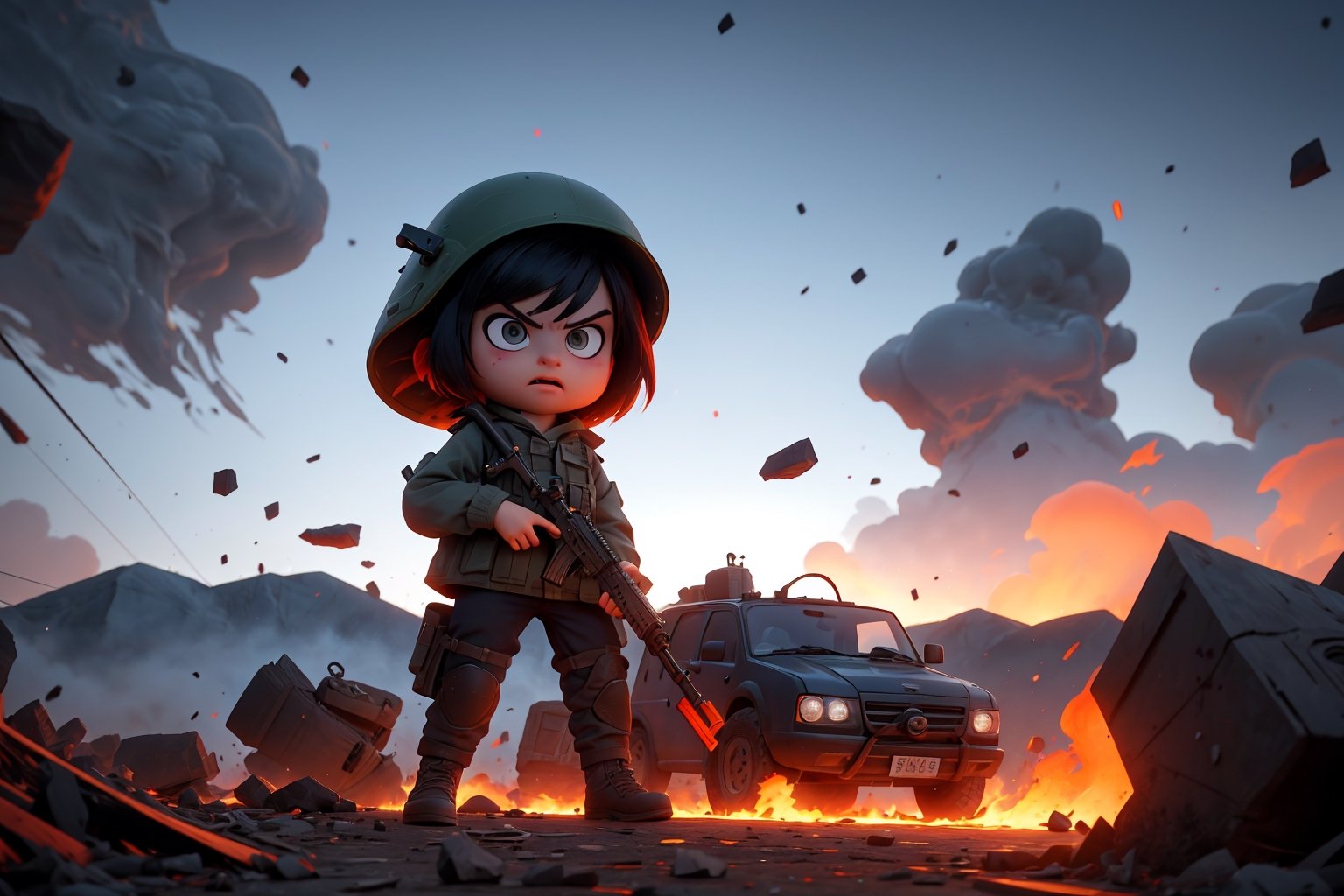 on the outside
assault rifle, holding a rifle, soldier clothing,
Iran, Afghanistan
fire, war crimes, apocalypse, war crimes, terrorism, terrorist, destroyed car

  assault rifle, firearm
Debris, destruction, ruined city, death and destruction.
​
multiple girls, 3 grils
chibi, baby
Angry, angry look, 
child, child focusloli focus, a girl dressed as a soldier, surrounded by war destruction, cloudy day, high quality, high detail, immersive atmosphere, fantai12,DonMG414, horror,full body,full_gear_soldier,full gear,soldier,r1ge,xxmixgirl, ,realistic,ink 