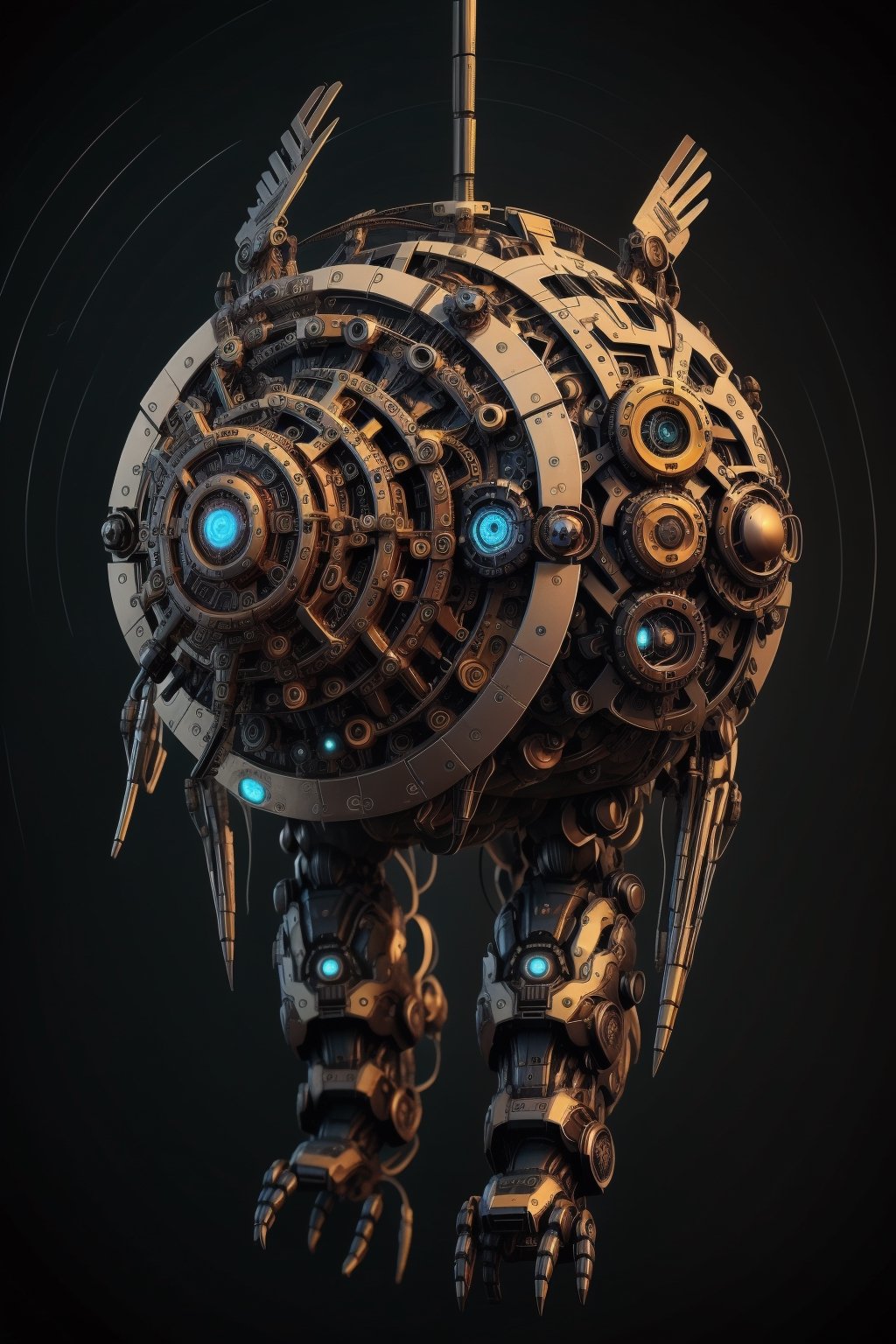 Epicrealism,Circle,dwemertechrobotic eagle, render 8k unreal engine, cables and gears, photorealistic, logo, logo with facialistic touches, robotic eagle logo,Mecha body