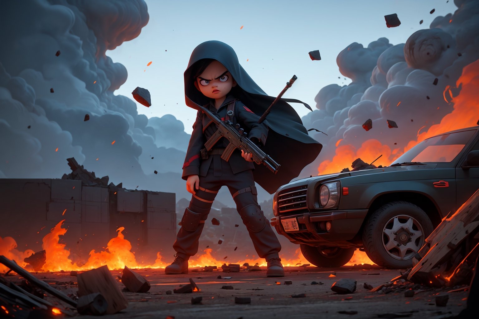 on the outside
assault rifle, holding a rifle, soldier clothing,
Iran, Afghanistan
fire, war crimes, apocalypse, war crimes, terrorism, terrorist, destroyed car

  assault rifle, firearm
Debris, destruction, ruined city, death and destruction.
​
multiple girls, 3 grils
chibi, baby
Angry, angry look, 
child, child focusloli focus, a girl dressed as a soldier, surrounded by war destruction, cloudy day, high quality, high detail, immersive atmosphere, fantai12,DonMG414, horror,full body,full_gear_soldier,full gear,soldier,r1ge,xxmixgirl, ,realistic,ink 