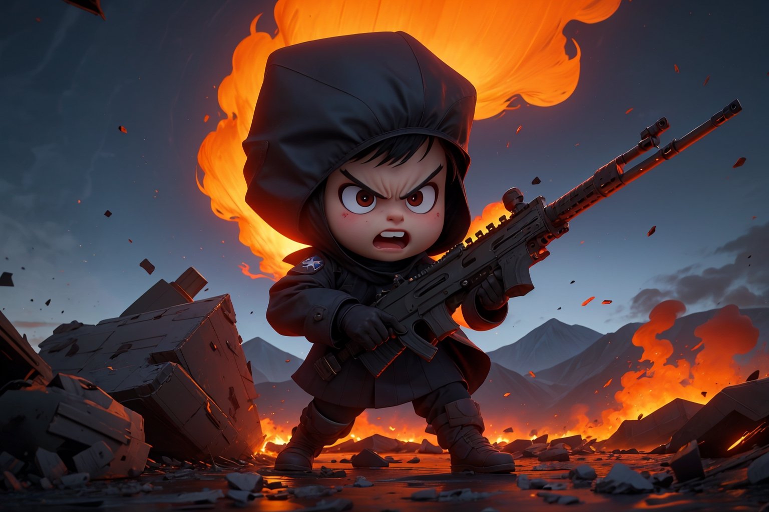 on the outside
assault rifle, holding a rifle, soldier clothing,
Iran, Afghanistan
fire, war crimes, apocalypse, war crimes, terrorism, terrorist, destroyed car

  assault rifle, firearm
Debris, destruction, ruined city, death and destruction.
​
multiple girls, 3 grils
chibi, baby
Angry, angry look, 
child, child focusloli focus, a girl dressed as a soldier, surrounded by war destruction, cloudy day, high quality, high detail, immersive atmosphere, fantai12,DonMG414, horror,full body,full_gear_soldier,full gear,soldier,r1ge,xxmixgirl, ,realistic,ink 