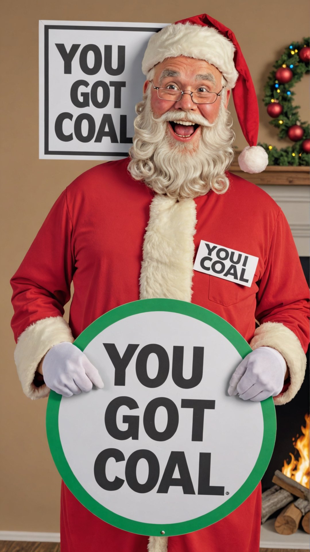 Photo of santa with a sign that says "you got coal" by Skratch4merz on Tensor.Art