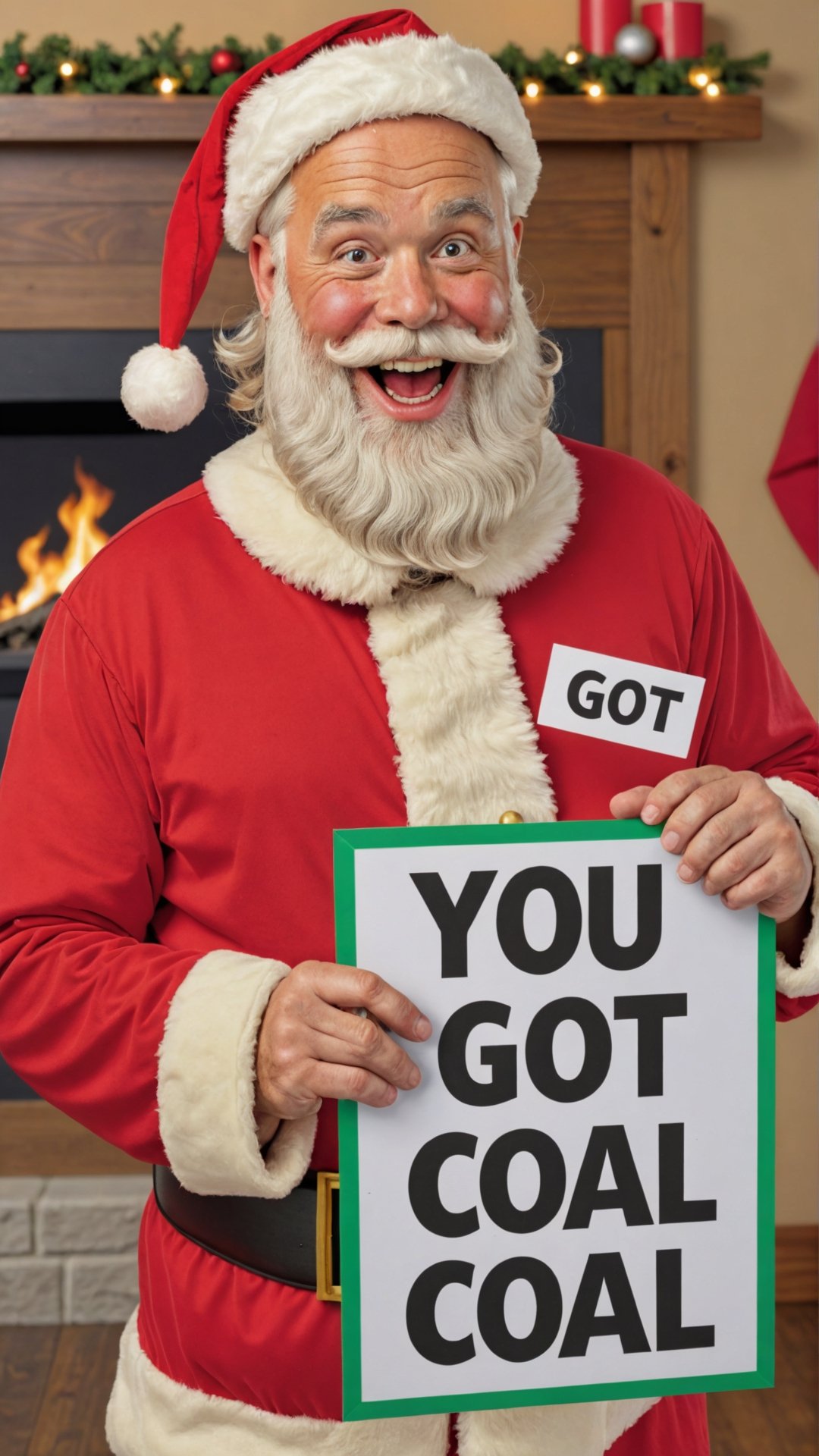 Photo of santa with a sign that says "you got coal" by Skratch4merz on Tensor.Art