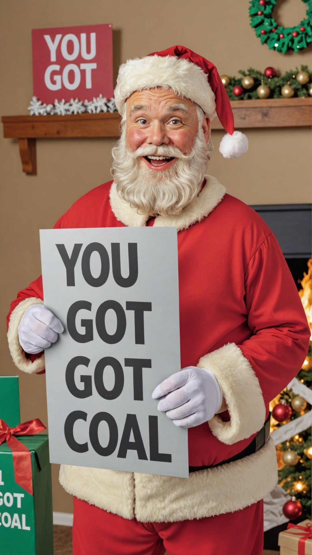 Photo of santa with a sign that says "you got coal" by Skratch4merz on Tensor.Art