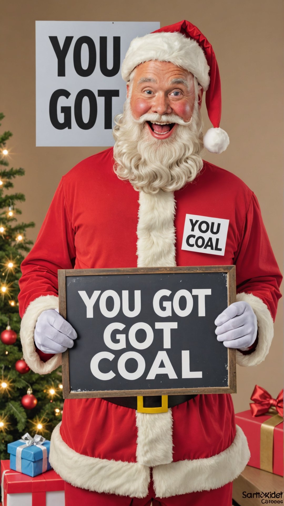 Photo of santa with a sign that says "you got coal" by Skratch4merz on Tensor.Art