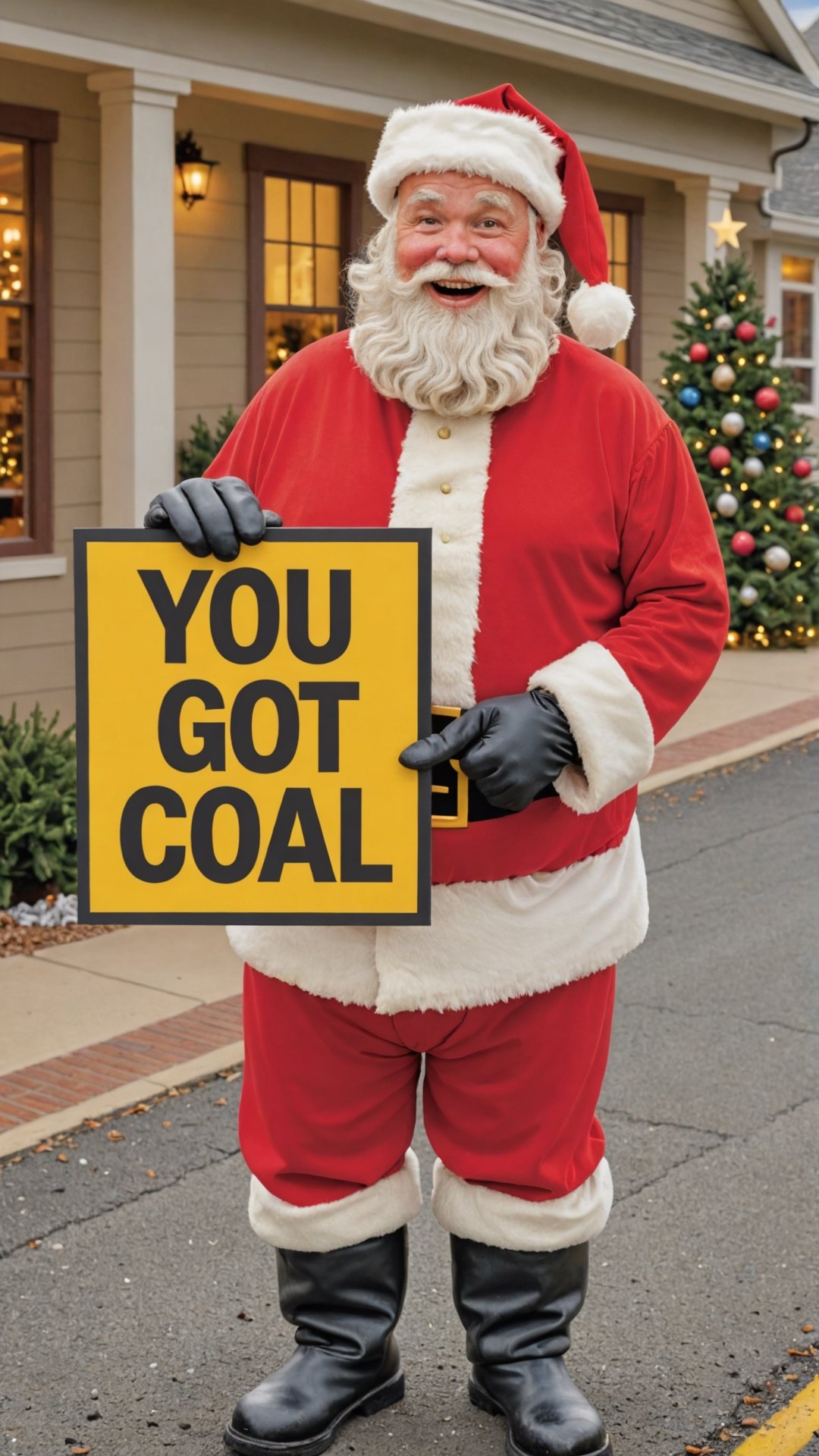 Photo of santa with a sign that says "you got coal" by Skratch4merz on Tensor.Art