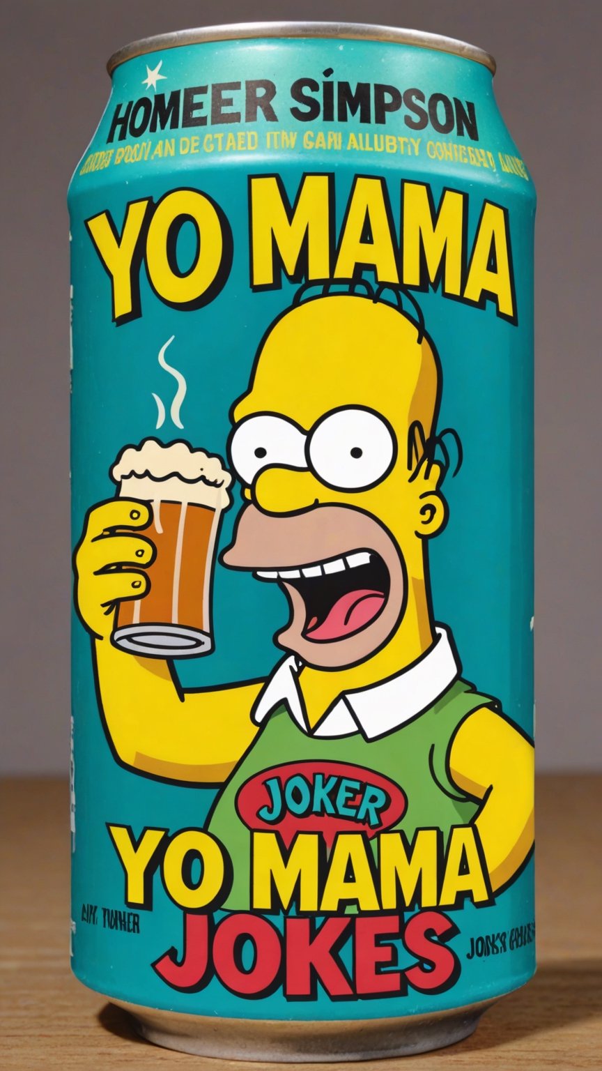 photo of Homer Simpson as Joker in beer can with text that says "yo mama jokes"