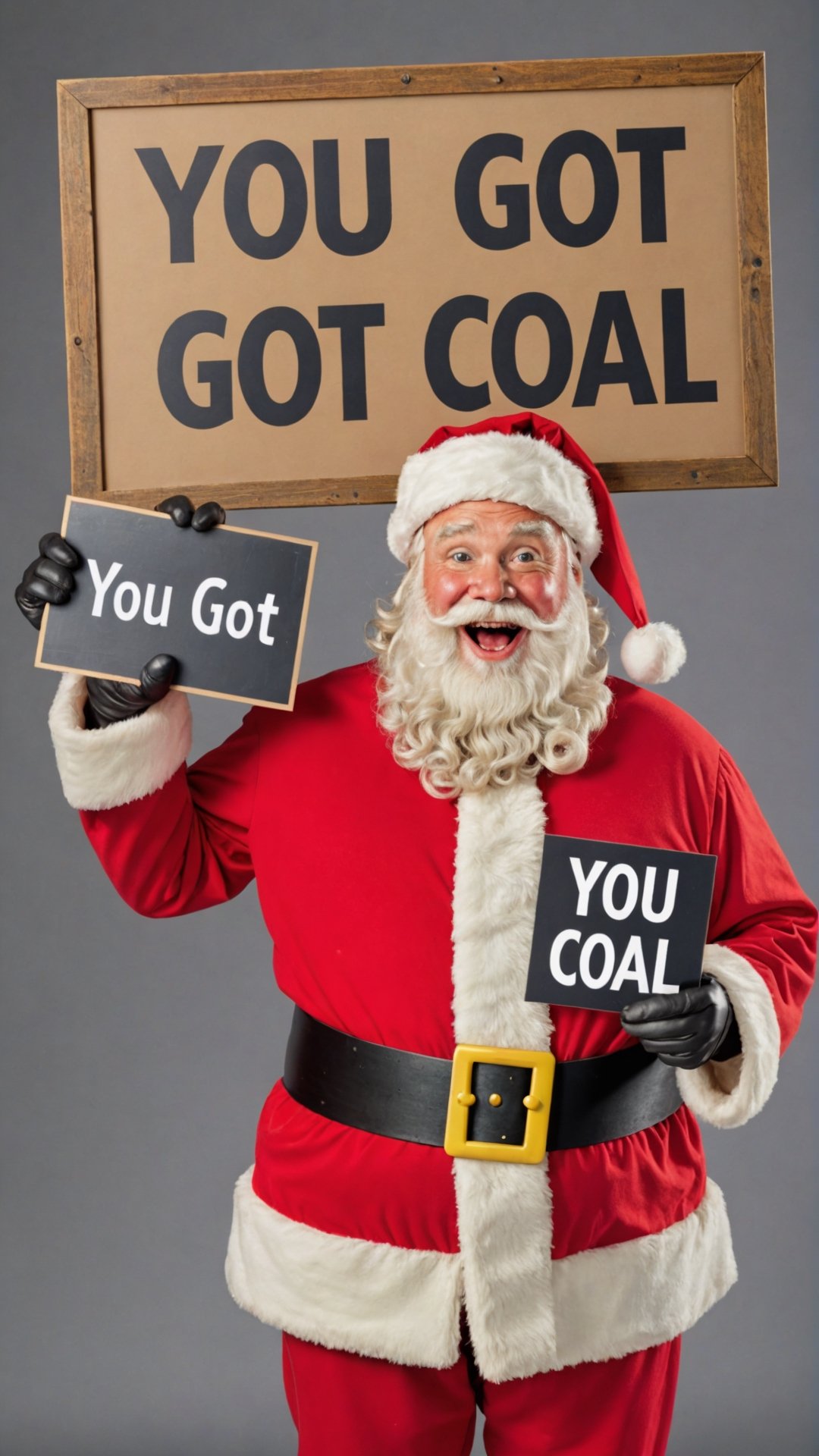 Photo of santa with a sign that says "you got coal" by Skratch4merz on Tensor.Art