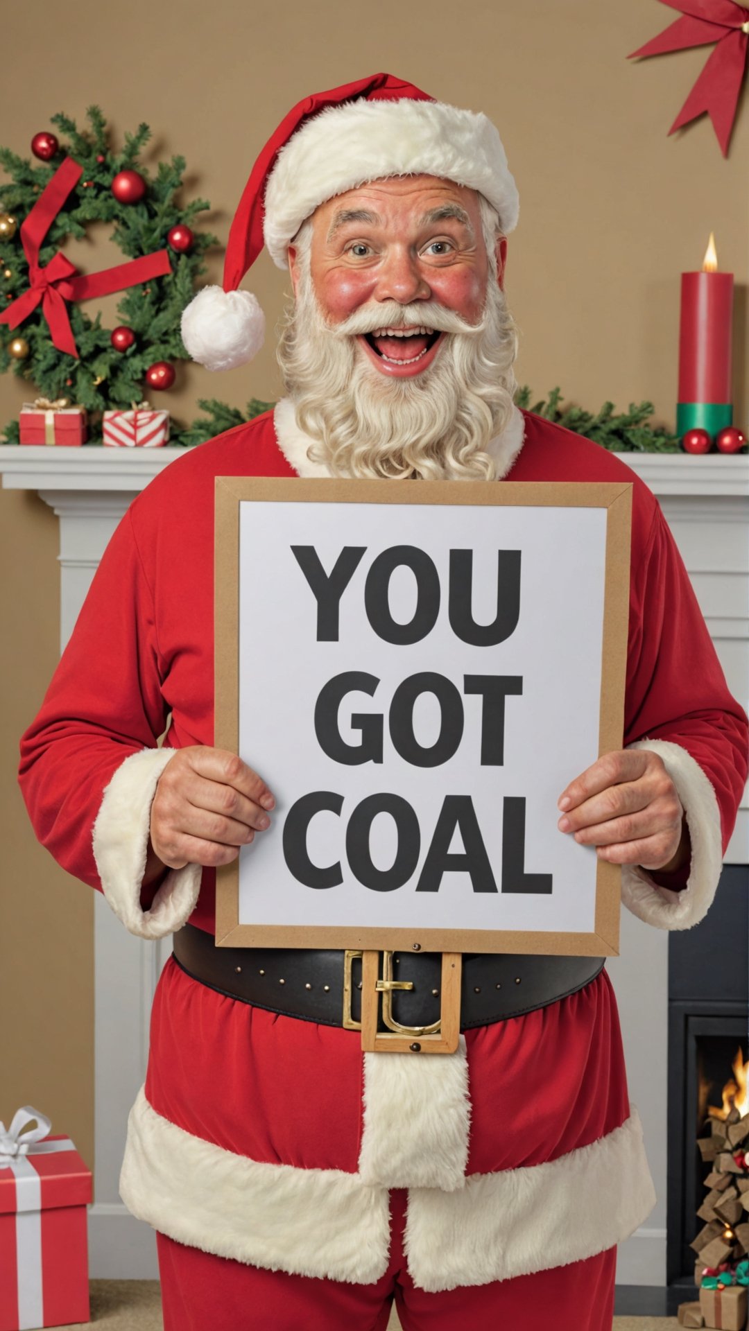 Photo of santa with a sign that says "you got coal" by Skratch4merz on Tensor.Art
