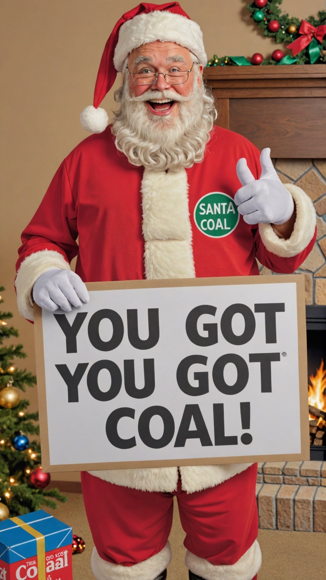 Photo of santa with a sign that says "you got coal" by Skratch4merz on Tensor.Art