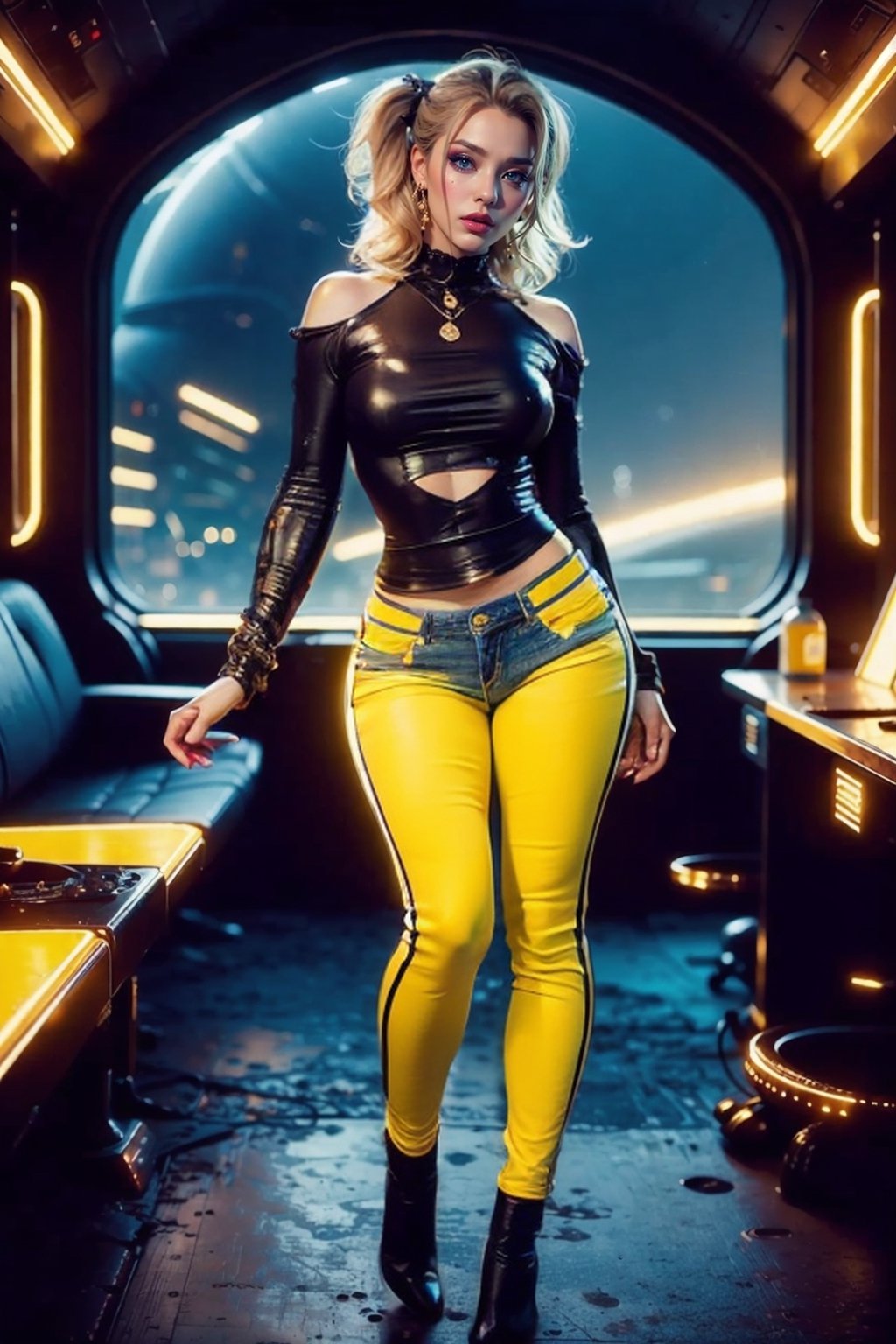 intense make-up,  medium sized breasts,  Blonde long hair by Tri-M on Tensor.Art