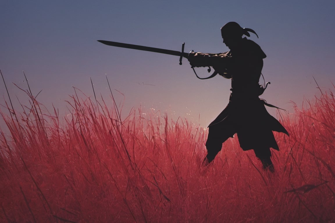 ((Silhouette:1.9)). it's too dark, without light. ((About 10 Assassins1.9)),((A swordsman wearing a wide-brimmed hat and masked About 10 assassins:1.8, crescent moon, grass. Two swordsmen are fighting among the long grass in a meadow with a crescent moon as thin as an eyebrow on a very pitch-black night in all directions1.8)). ((A swordsman flies into the air, wraps his hands around the handle of his sword, and makes a 45-degree downward slash motion. Another swordsman is making an urgent move to block the sword of another swordsman coming down1.5)).(( jump up and slash the sword. A man who gets stabbed splatters red blood:1.9)).red blood splatters, About 10 Assassins surround them.
There is a bit of fog around, reflecting the blue light of the black crescent moon of the swordsman striking, showing even more urgency.
((Silhouette:1.9)), distant view, 8K, ((gloomy, solemn, urgent, scary, speed:1.5)), birds flying away in surprise,Sketch,Storyboard