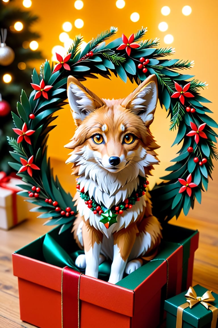 a coyote wearing Christmas wreath,Apoloniasxmasbox,xxmix_girl