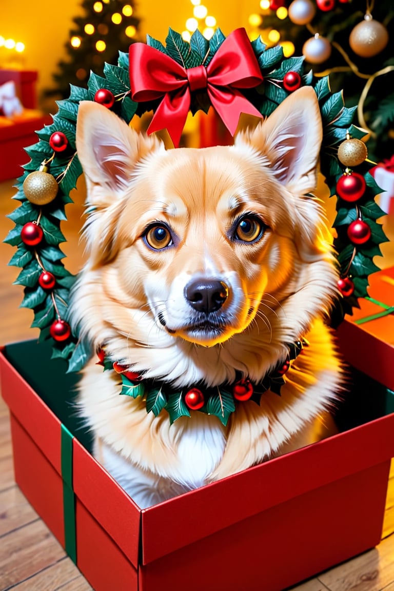 a dog wearing Christmas wreath,Apoloniasxmasbox,xxmix_girl