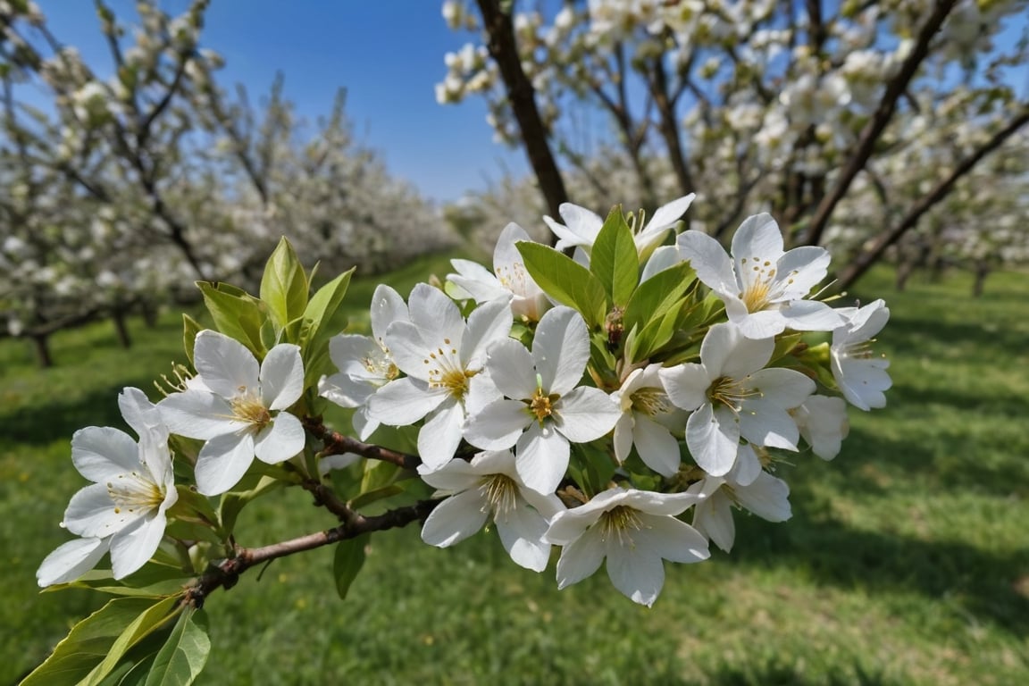 Pear flowers are in full bloom in the orchard.

Ultra-clear, Ultra-detailed, ultra-realistic, ultra-close up, Prevent facial distortion,