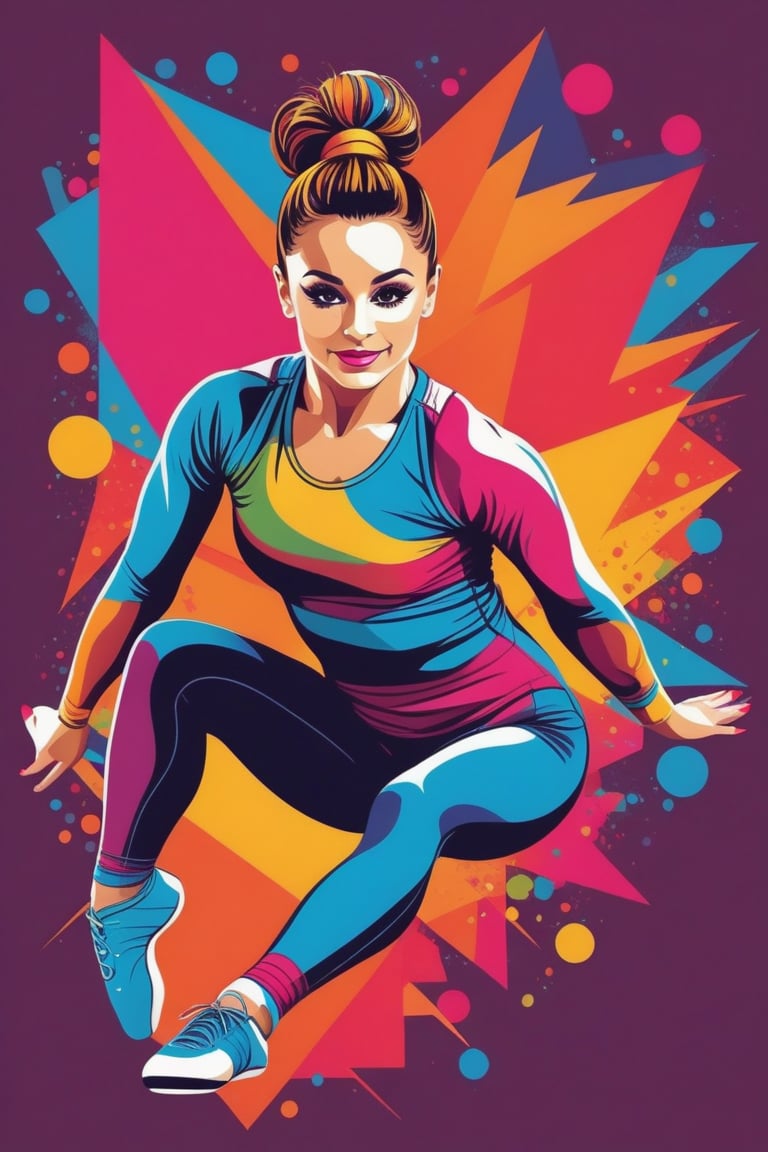 pop art colored illustration of a gymnast in a leoperr, jen bartel, multicolored vector art, vector art style, by Bencho Obreshkov, art of alessandro pautasso, vector artwork, vector style, female gymnastic , colorful illustration,T shirt design,TshirtDesignAF