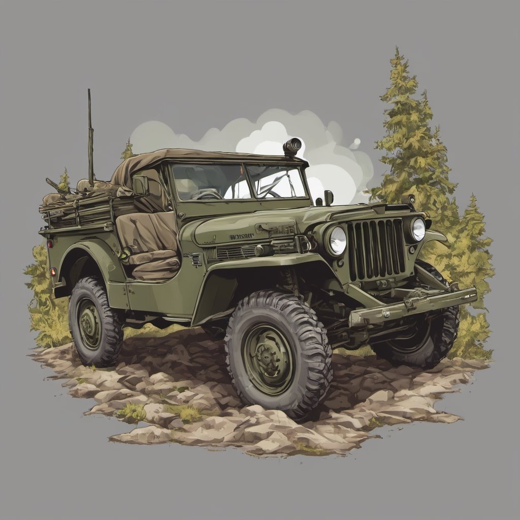 vector t-shirt art, Fantasy art,  4x4 GAZ-69 RUssian army vehicle,vector