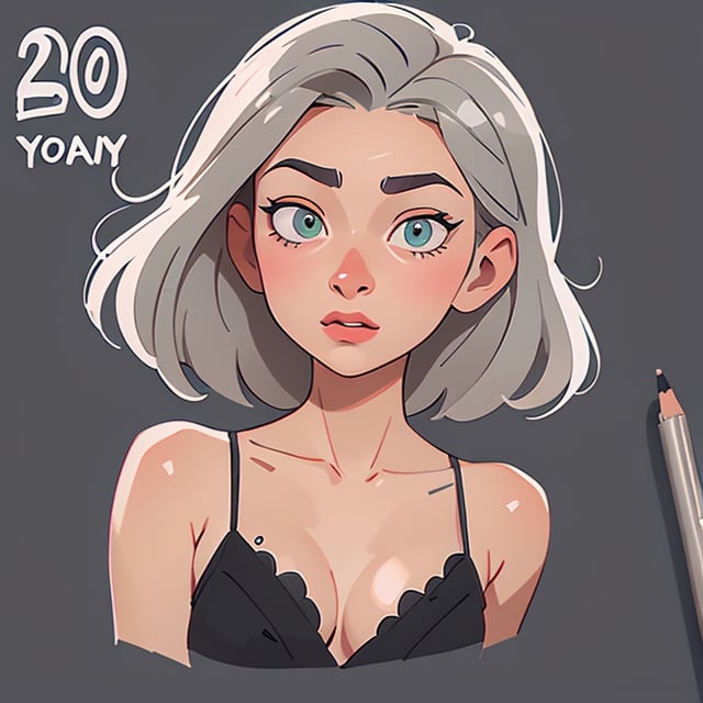 1girl, (caucasian skin), (( 20 years old)), portrait 3/4, dark greengrey eyes, grey hair, European and American cartoon,( hand drawing:1.2) ,DRAWING,cartoon,anime