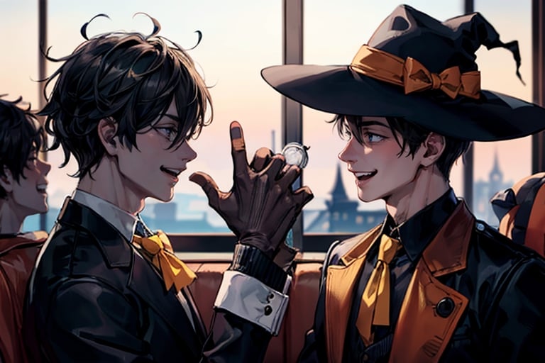 masterpiece,gay male relationship,2male,boy's_love,yaoi,eye contact,smiling,Halloween,vampire