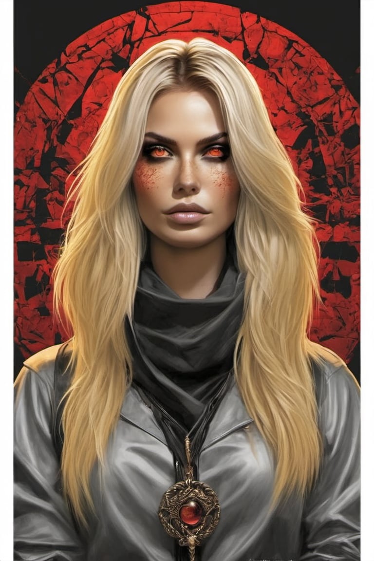 Red eyes, evil, golden, shiny, gold hair,High detailed ,midjourney,perfecteyes,Color magic,urban techwear,hmochako,better witch,witch, witch,Long hair,free style,horror (theme)