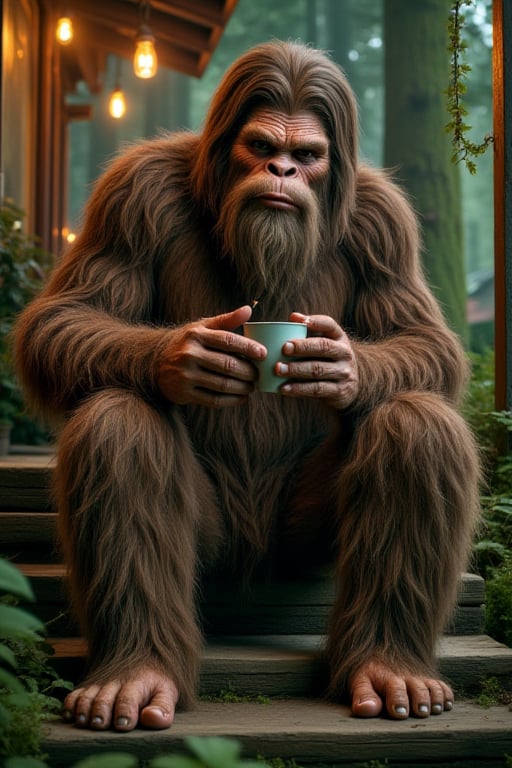 a photograph of Sasquatch with his long,  thick coarse fur and a tall,  slender by Doink on Tensor.Art