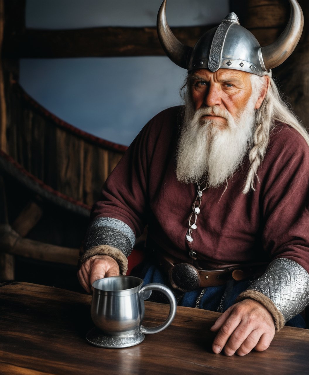 photo of an old Viking with a cup of wine