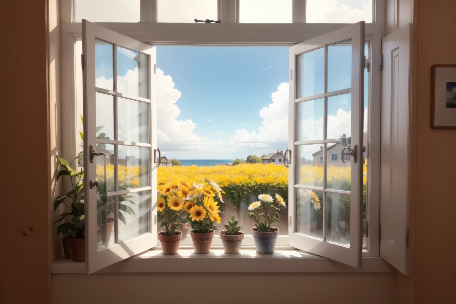 Beautiful window, sunny morning, cute