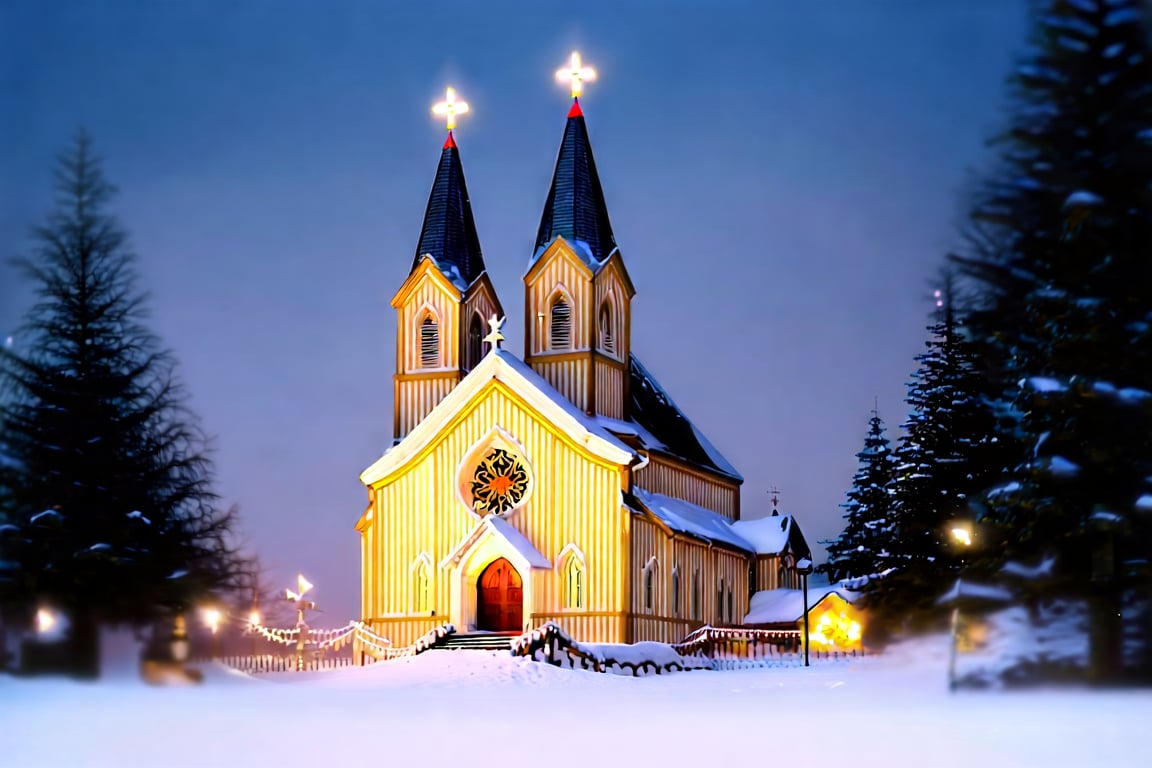 Church,  snowy,  Christmas festival by SuperUltraMega on Tensor.Art