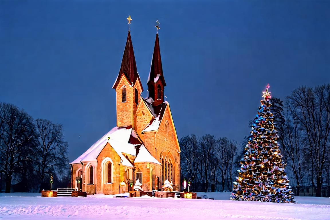 Church,  snowy,  Christmas festival by SuperUltraMega on Tensor.Art