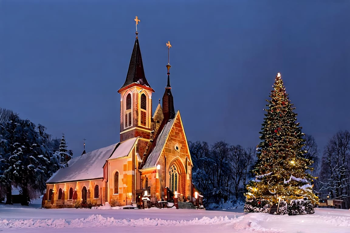 Church,  snowy,  Christmas festival by SuperUltraMega on Tensor.Art