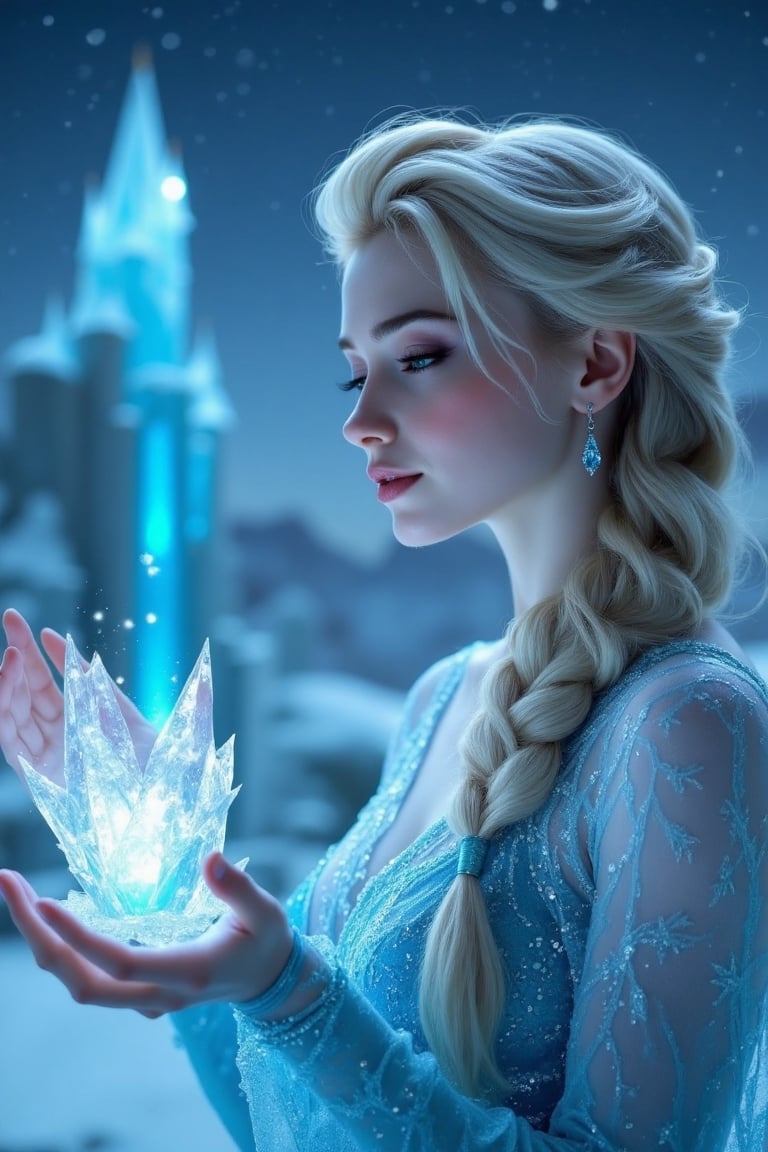 Inside ice castle,  transparent shawl,  casting magic ice at night by World Ai on Tensor.Art
