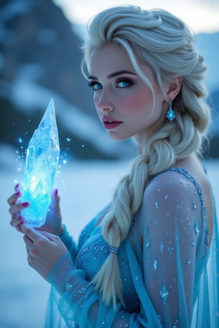 transparent shawl,  casting magic ice at night,  elsa by World Ai on Tensor.Art