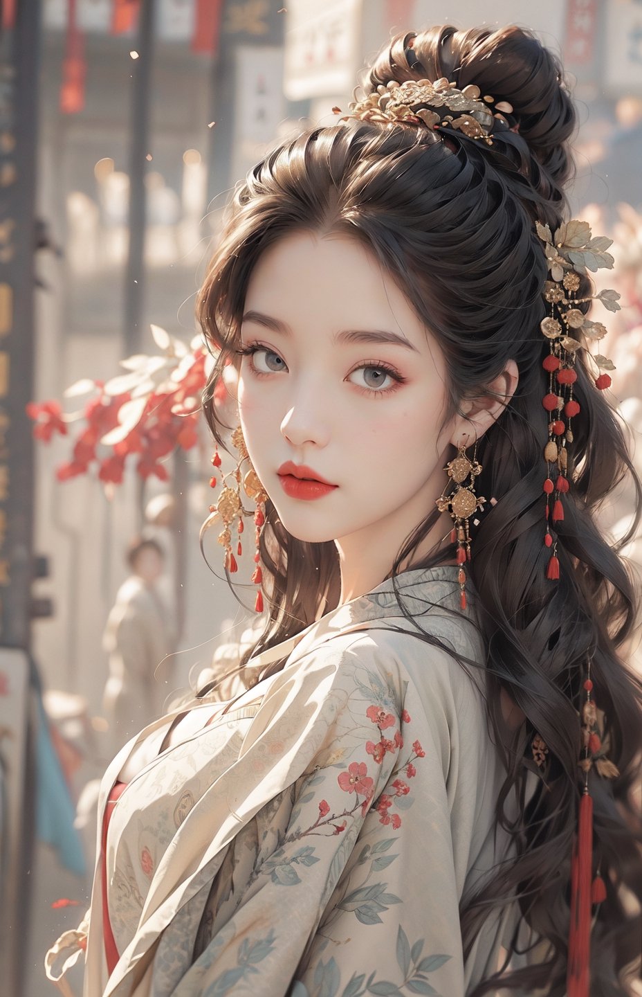 (extremely detailed CG unity 8k wallpaper), ANCIENT_CHINESE_CASTLE_GARDEN_BACKGROUND, (((masterpiece))), (((best quality))), ((ultra-detailed)), (best illustration),(best shadow), ((an extremely delicate and beautiful)),Embody the allure of an ancient princesse, exuding beauty, sensuality, and charm. mesmerizing eyes, conveying mystery and allure. Elegant and alluring, a slender physique, and an aura of mystique. ANCIENT traditional hanfu, adorned with intricate patterns or ornate details.  seductive graceful pose, 