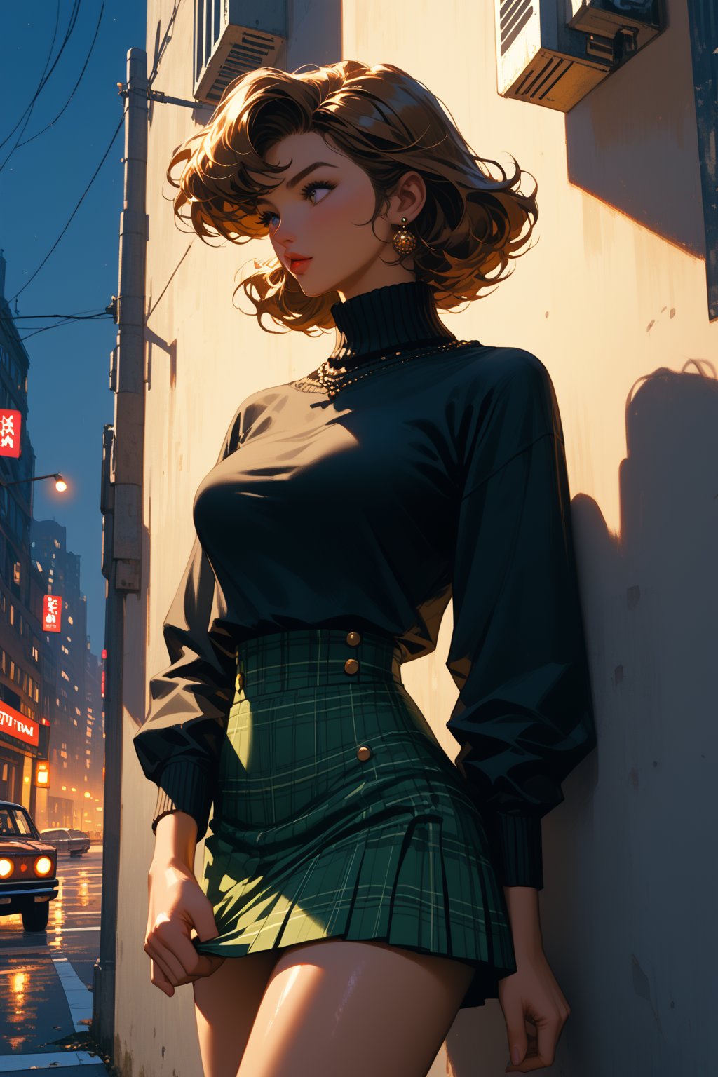 masterpiece,  best quality,  A woman leaning against a wall with one foot propped up by DigiGirls on Tensor.Art