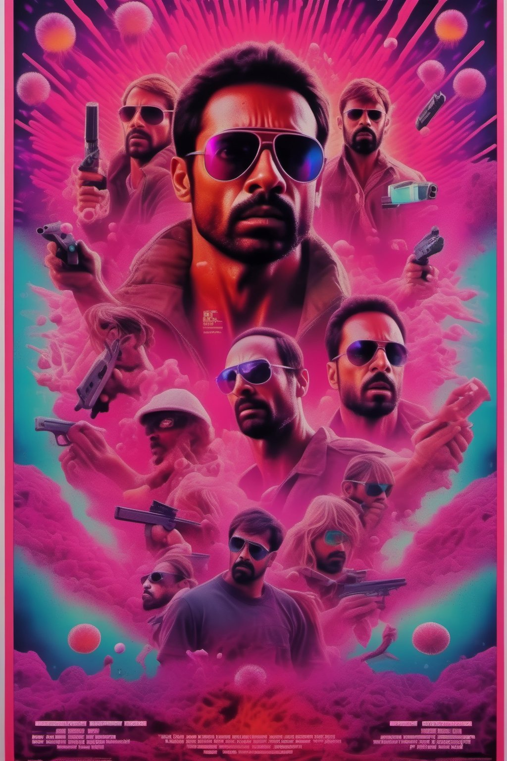 Movie Poster - a trippy movie poster of an action film, in the style of drugs induced hallucinations