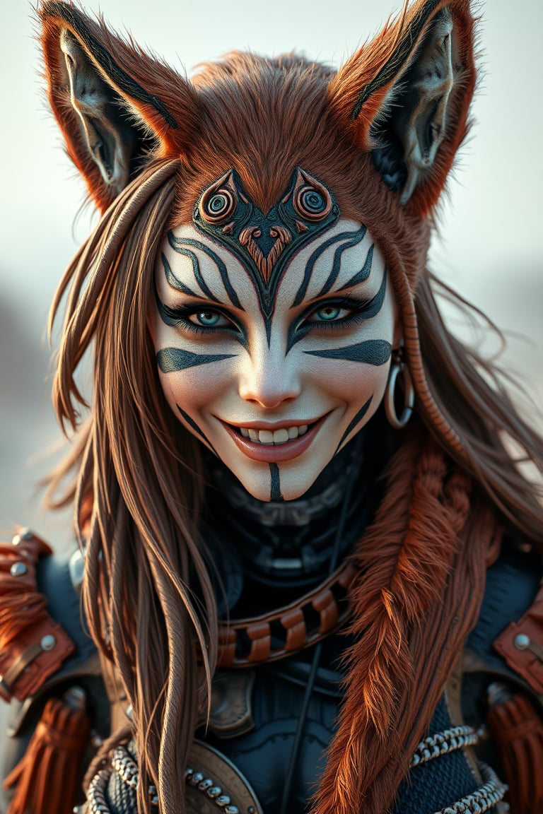 Mad Max furries and cyborg. intricate abstract, ultra intricately detailed 3D render, global illumination, by Beksinski's Ilya Prima's striped eyes with kind smile her hair, rembrandt, style from Anime series CGSociety,hyper realistic, 4k HDR, octane render, photographic, highajic, very stylish young James Audrey as Ayanamiyareenshotatalieocalyptic after 