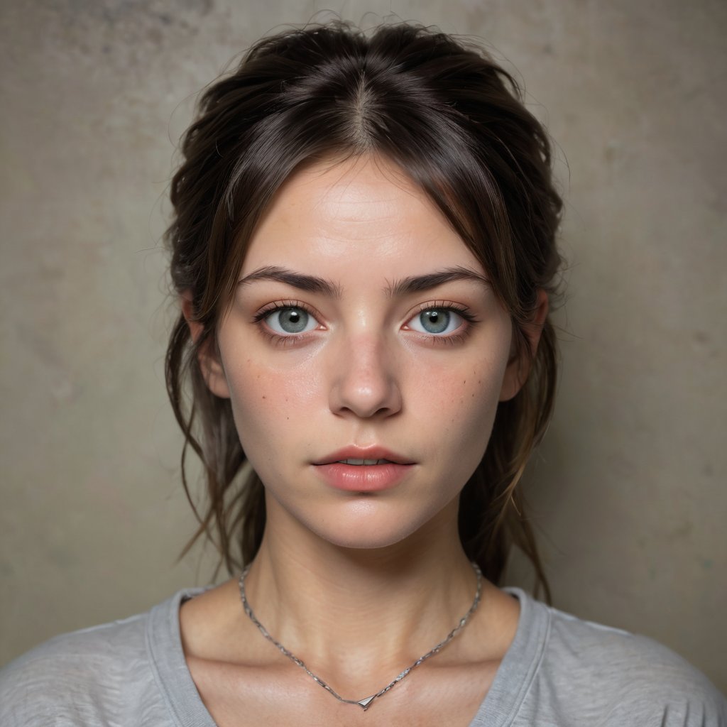 A mugshot of a woman, her expression a mix of defiance and resignation, is captured in a stark, unforgiving light. Her eyes seem to bore into the camera, as if daring anyone who dares to look at her to judge her harshly. A faint hint of desperation clings to her features, like the lingering haze of marijuana smoke. The background is a dull, institutional gray, reflecting the bleakness of her circumstances. In the foreground, a faint outline of handcuffs and chains serves as a stark reminder of her arrest for prostitution and possession of marijuana. Her face, once full of life and vitality, now seems drained of all color, much like the monotony of the prison walls.