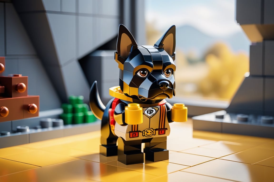 Take a deep breath and let's work step by step on this problem.dog, Lego minifigure, Realistic illustration, Confident emotion with clean and streamlined design, batcave, Charming characters, modular, overview, perspective view, studio photo. 
, creative angle, attractive background, well-timed moment, intentional focus, balanced editing, harmonious colors, contemporary aesthetics, handcrafted with precision, vivid emotions, joyful impact, exceptional quality, powerful message, in Raphael style, unreal engine 5,octane render,isometric,beautiful detailed eyes,super detailed
,More Detail,more detail XL